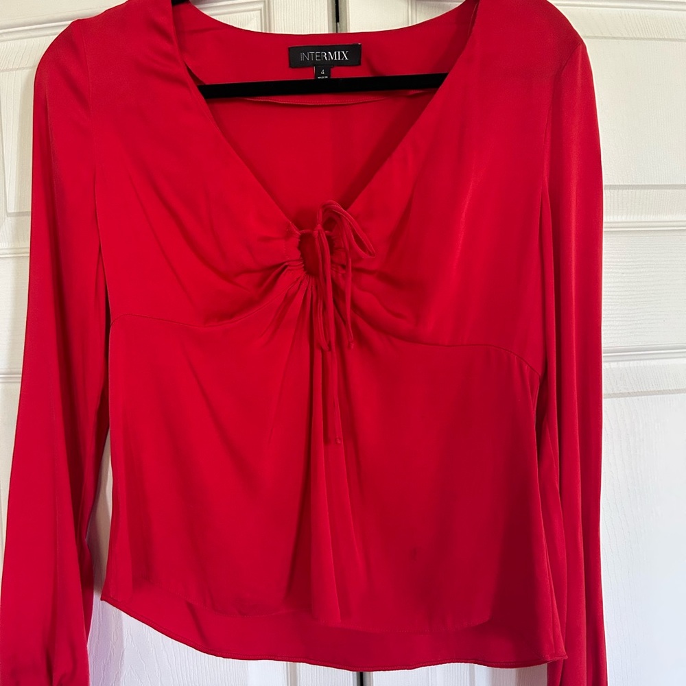 Intermix Red Silk Cinch Top